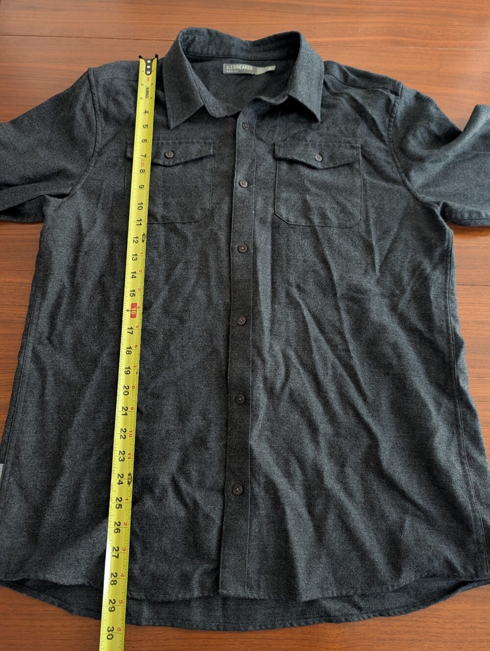 Icebreaker Shirt Men Large Gray Button Up Merino Wool Flannel Hiking Outdoors - Picture 7 of 7